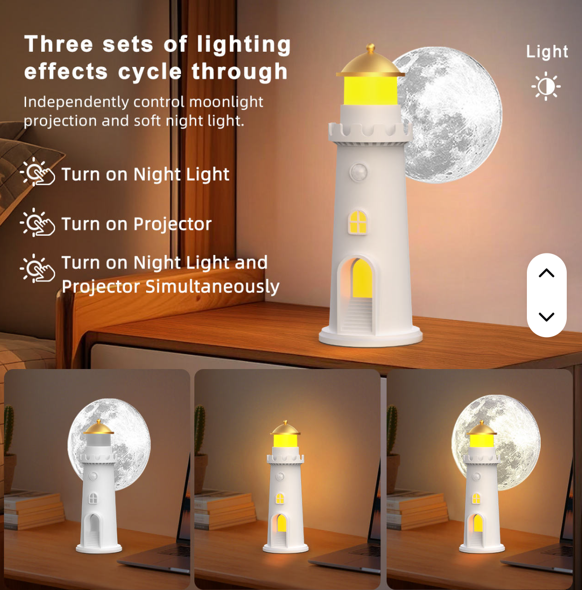 Moon Projection Lighthouse Dimmable Lamp With Bluetooth Speaker