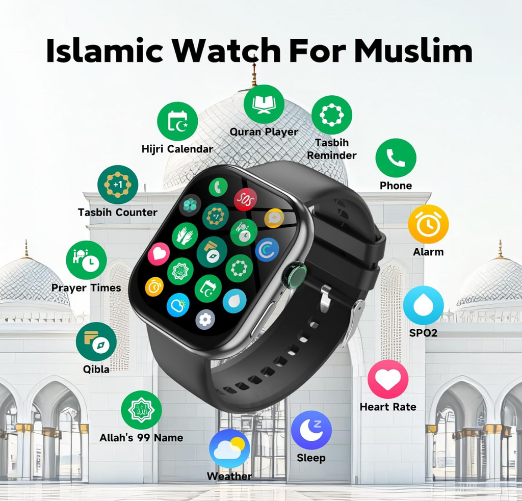 Muslim Quran Smart Watch with 114 Surah Recitation Qibla Direction Islamic Bluetooth Call