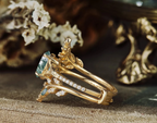 Romantic Forest Moss Agate Ring with Opal Emerald Jacket Band