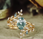 Romantic Forest Moss Agate Ring with Opal Emerald Jacket Band