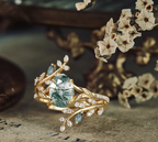 Romantic Forest Moss Agate Ring with Opal Emerald Jacket Band